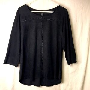 Style & Co Women’s Faux Suede Pullover Top Size L Black Beaded Detail Super Soft
